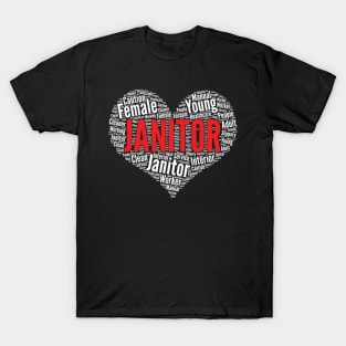 Janitor Heart Shape Word Cloud Design design T-Shirt